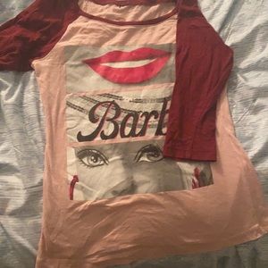 Elbow length shirt, Brand Barbie , size medium burgundy and rose pink